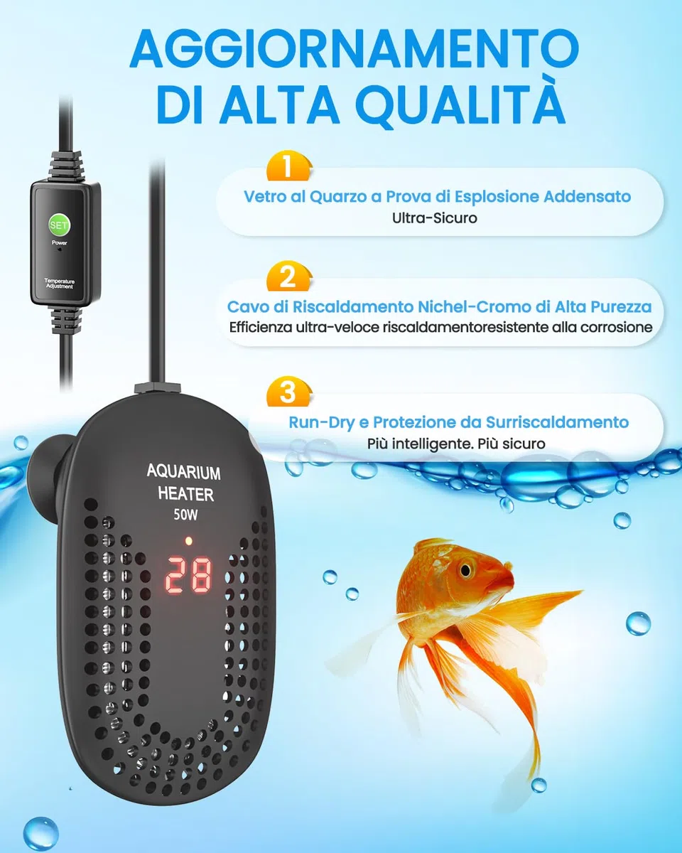 DoRight 50W Riscaldatore Sommergibile per Acquario 50L Riscaldatore Digitale per Acquario con Termometro Display LED Intelligente, Protezione da Sovratemperatura, Termostato per Betta e Turtle
