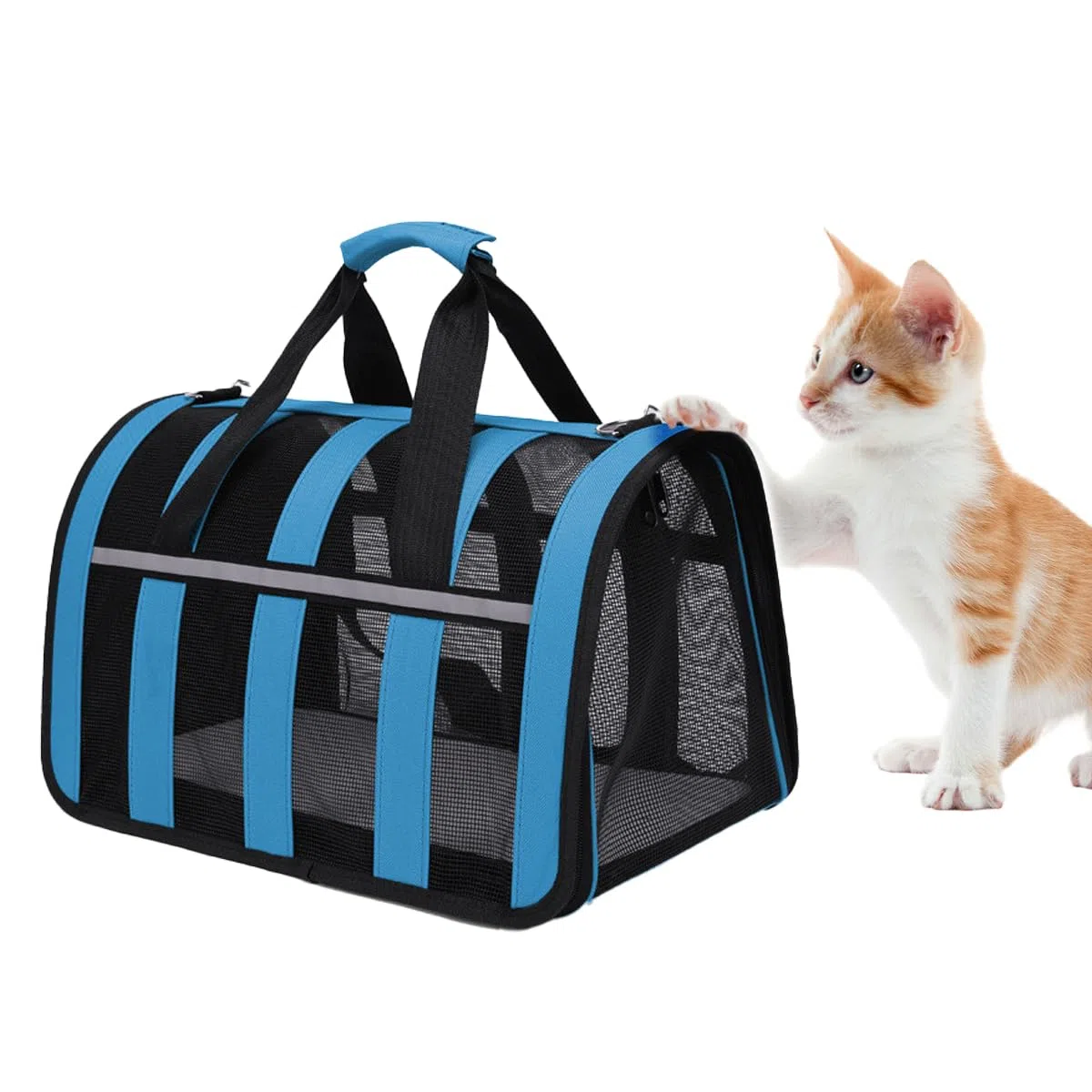 Trasportino Gatto, Borsa Ripiegabile Trasportino per Gatti Viaggio, Cane con Materasso Morbido Striscia Riflettente,Aereo Borsa per Animali Domestici
