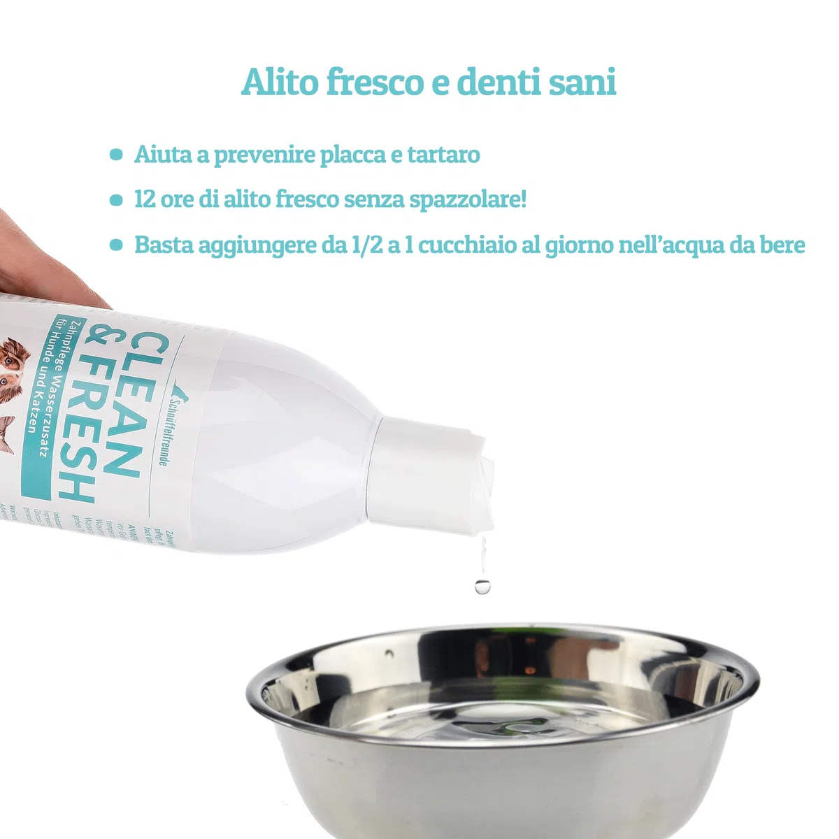 Additivo per Acqua per l'igiene Orale di Cani e Gatti | Alito frescho e Denti sani - Aiuta a prevenire placca e tartaro - 500ml (Classic)