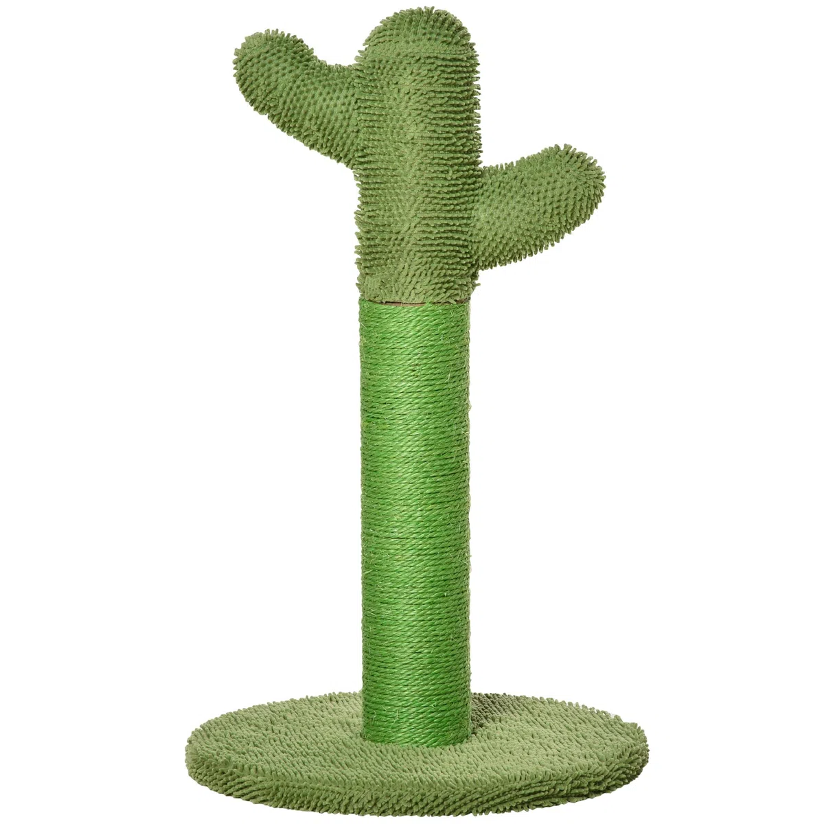 PawHut Albero Tiragraffi per Gatti Adulti e Gattini a Forma di Cactus, Corda Sisal e Base in Legno, 40x40x65 cm, Verde