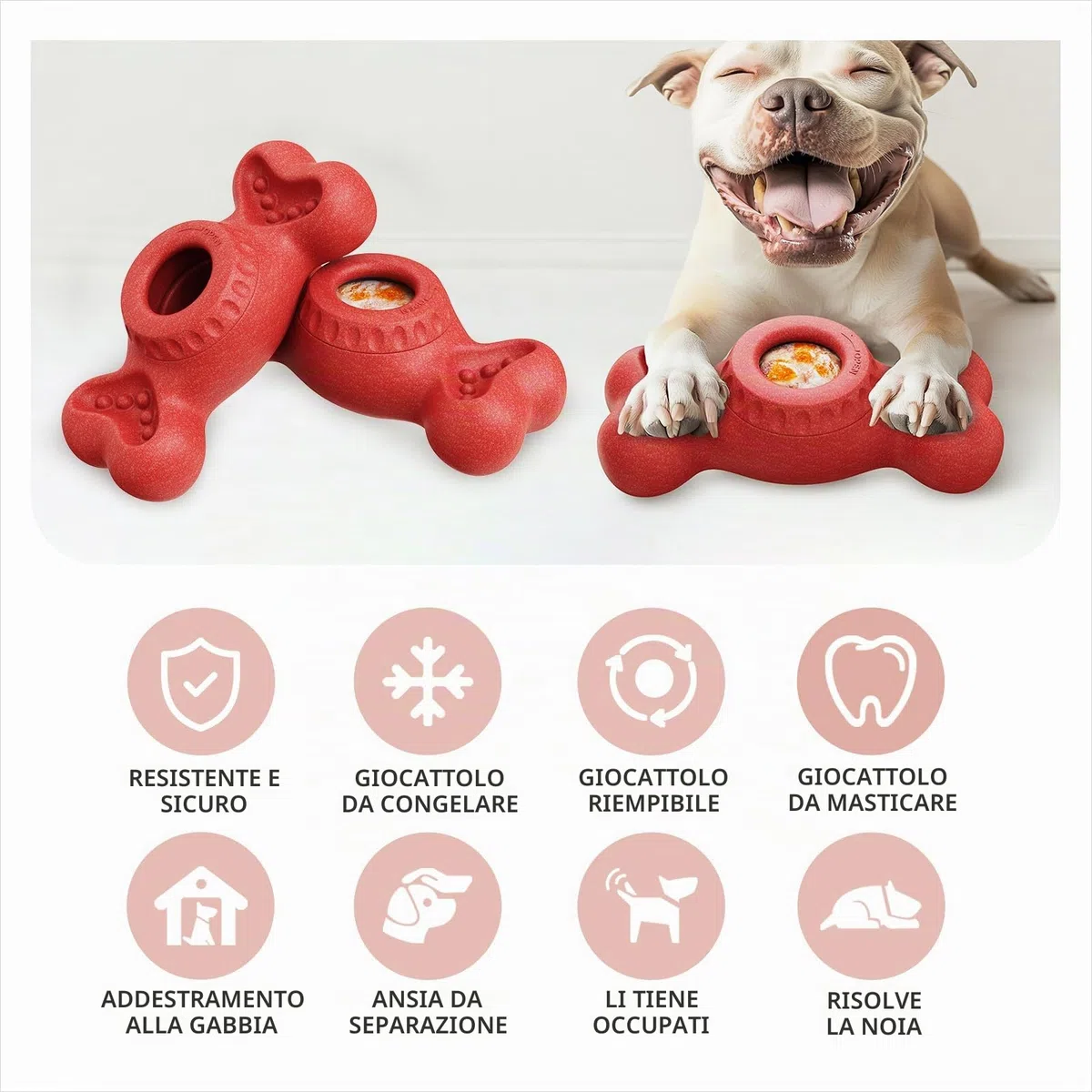 Niumowa Osso da Leccare per Cani - Gioco Interattivo Indistruttibile con Serbatoio Estraibile per Snack Surgelati, Antiansia per Cani Aggressivi, Promuove l'Igeine Dentale e Riduce la Noia(rosso)