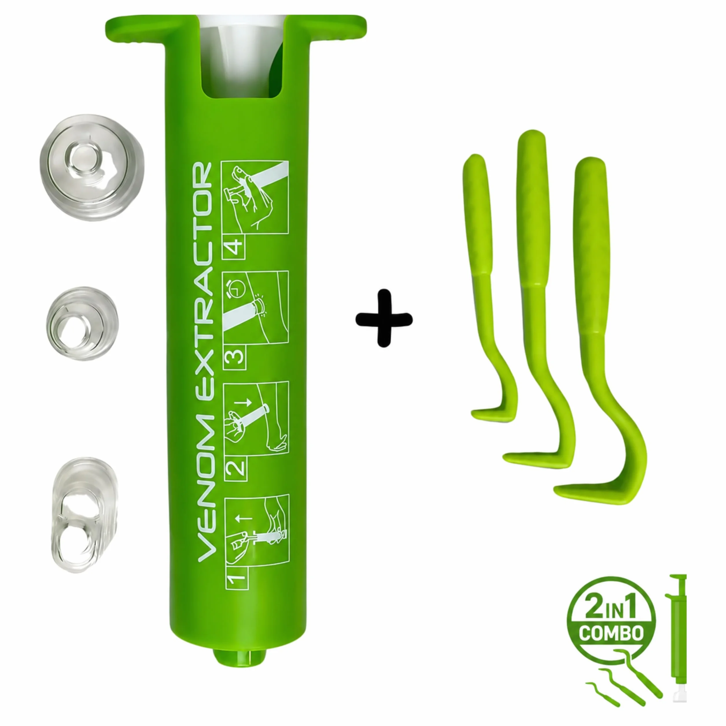 Kit d’emergenza 2 in 1 – Aspira-veleno + Ganci leva zecche | Confezione compatta per punture di insetti e morsi di zecche