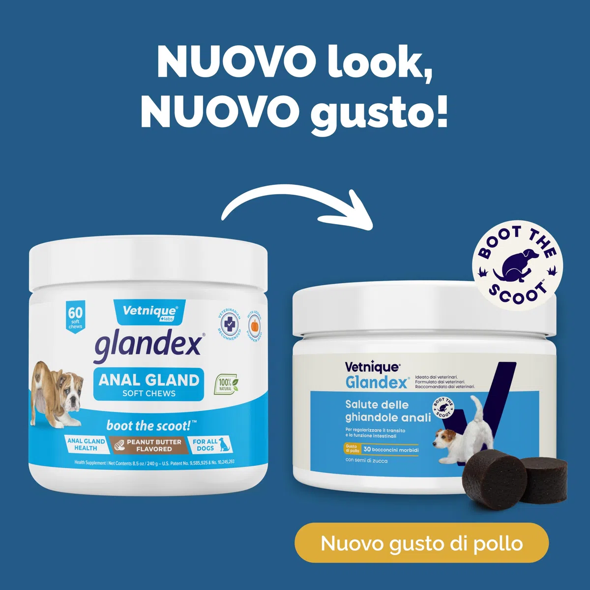 Vetnique Glandex per cani - 30 morbidi bocconcini per la salute delle ghiandole anale - Formulato dai vet, supporta probiotico e prebiotici digestivo - Omega-3, pectina di mele, semi di zucca e fibre