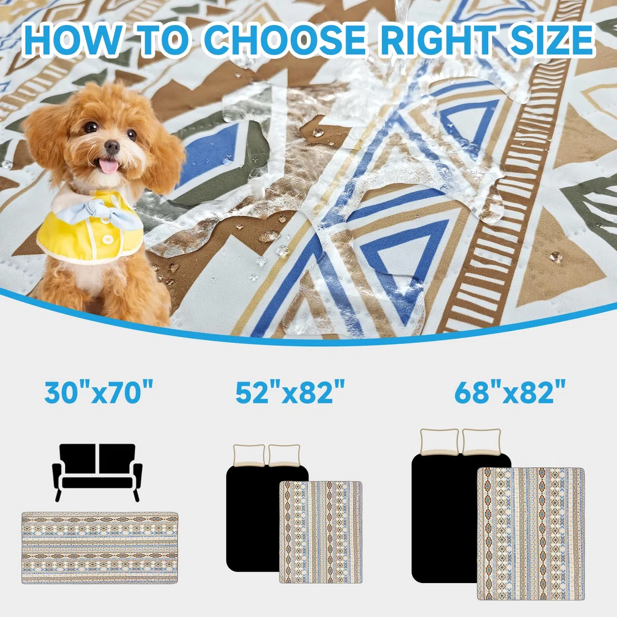 Coperta per cani impermeabile al 100% su due lati, coperta per animali da letto per cani bohémien, protezione per mobili del divano per i bambini, gatto, cucciolo, lavabile e reversibile