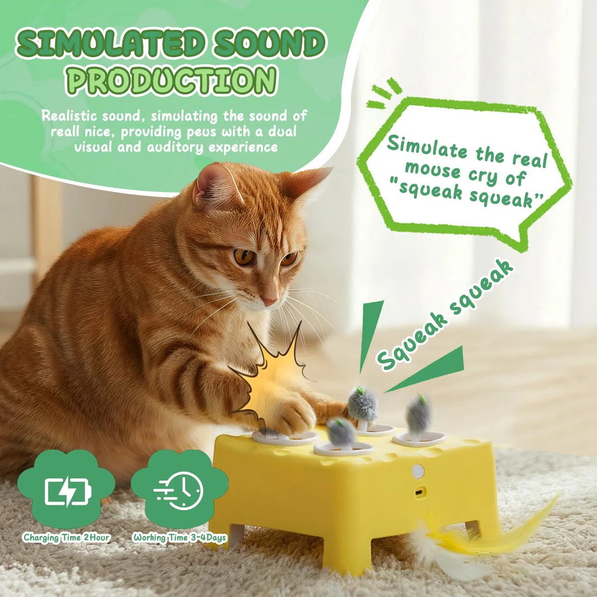 2-en-1 Giocattolo Interattivo per Gatti con 3 Modalità, Ricaricabile Giocattolo per Gatti Elettrico, Esercizio Automatico con Piuma, Giocattoli per Gatti, Regalo per Gatti