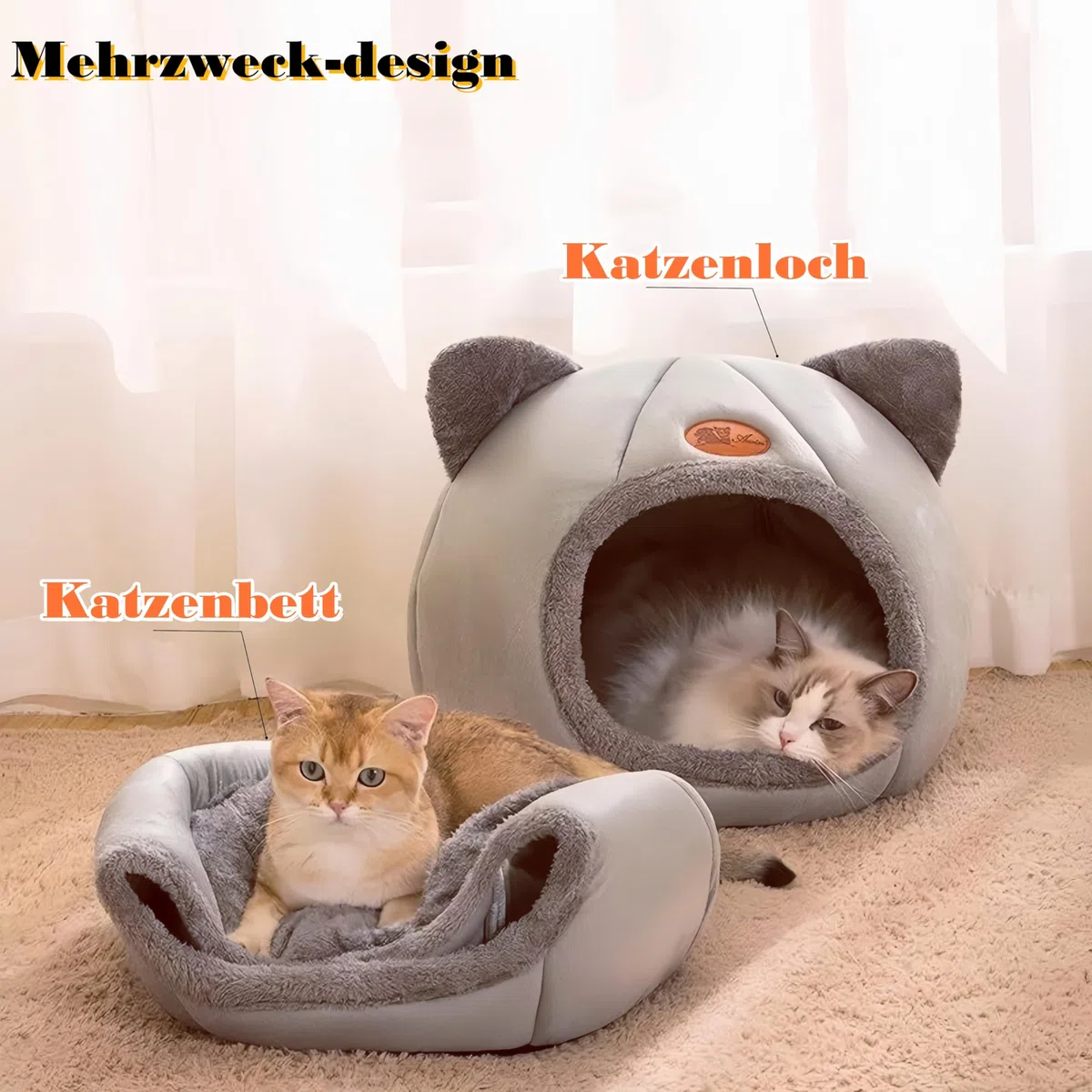 Cuccia per Gatti a Forma di Testa di Gatto | Design 2-in-1 come Tana Morbida o Cuscino | Regalo Perfetto