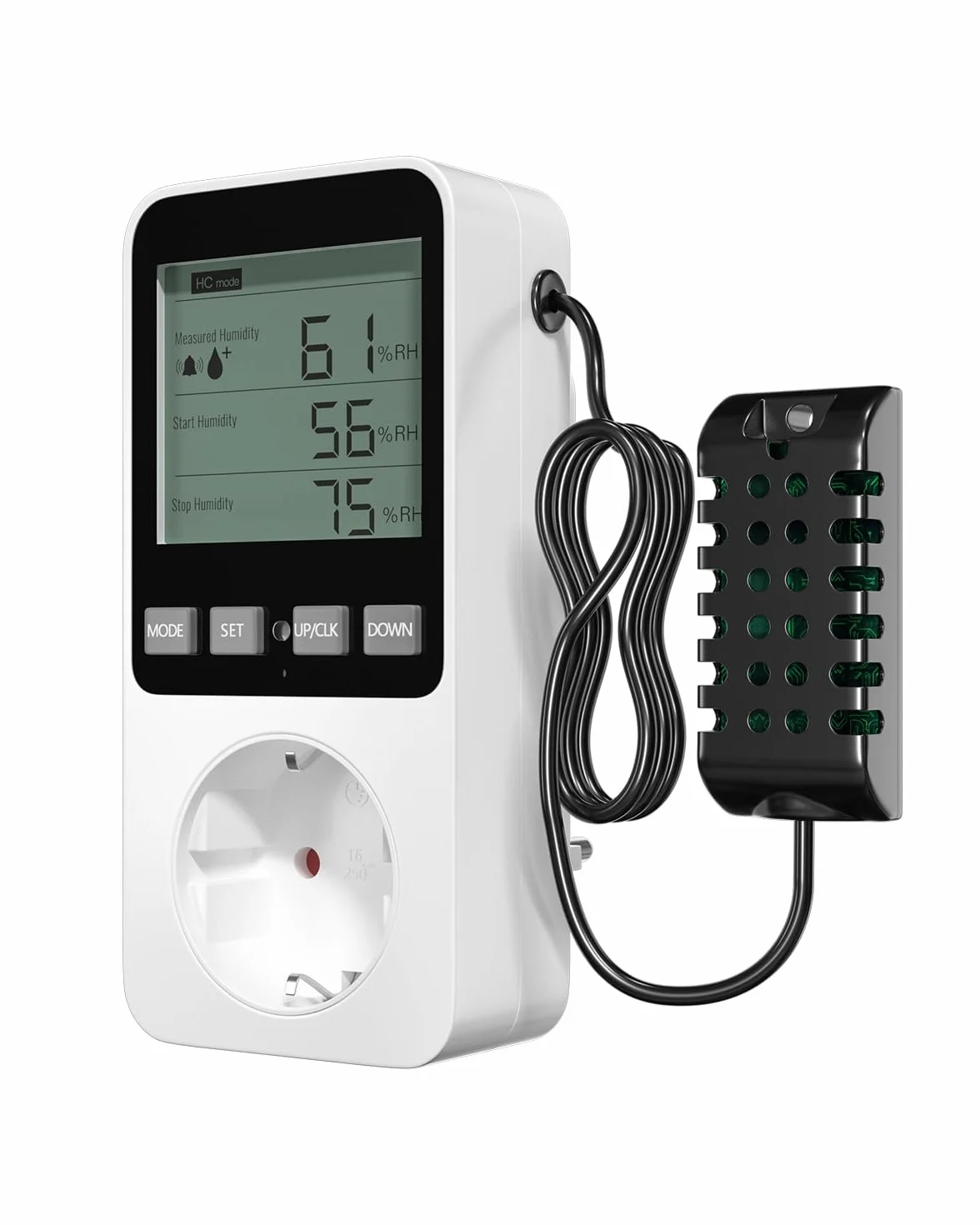 Regolatore di Umidità/Temperatura, Presa con Misuratore di Umidità 230V 16A con Sensore Termoregolatore Digitale con Allarme LCD Display per Rettili,Serra, Acquario, Fungo Riscaldante