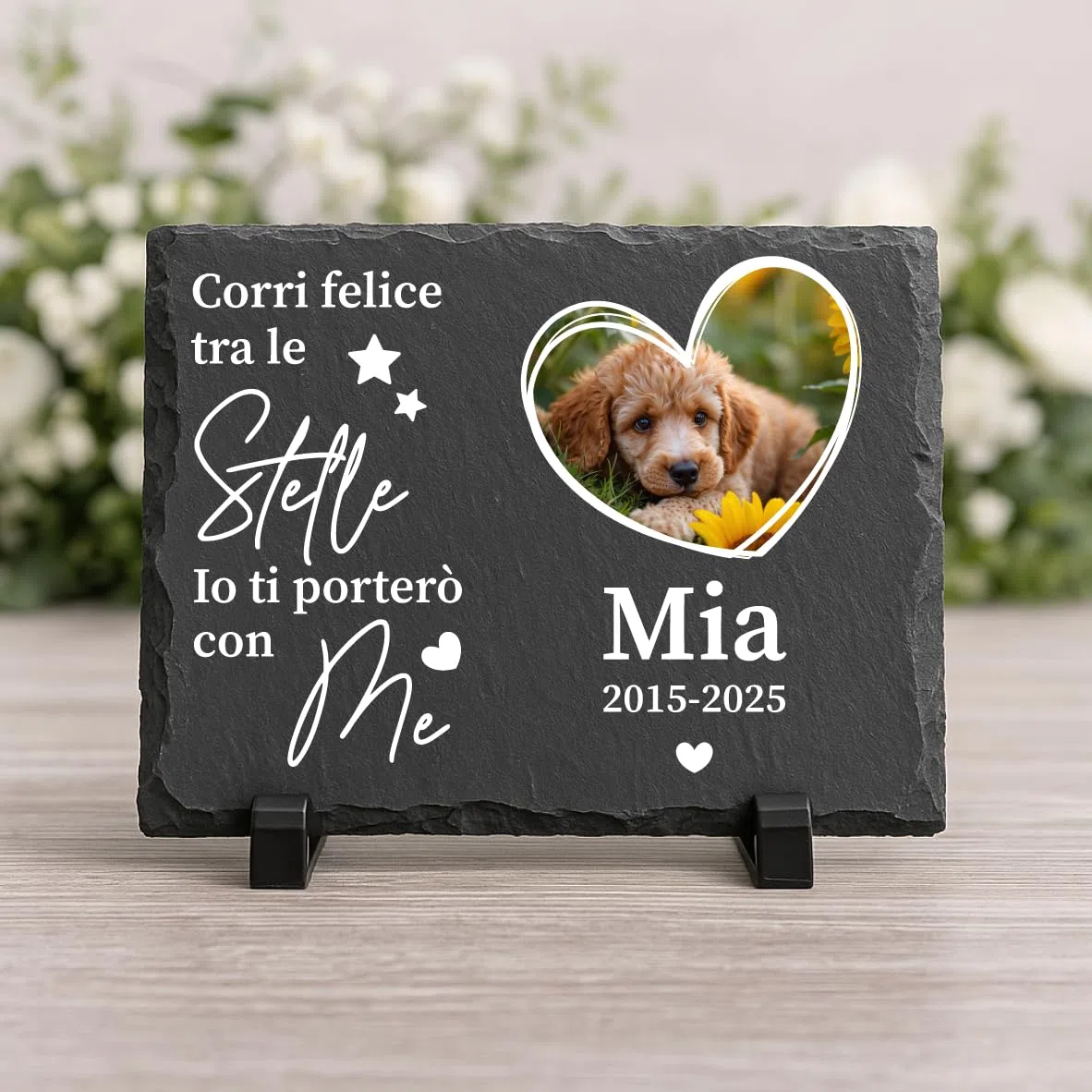 Pixel Cuore Ardesia Personalizzato con Foto e Frase | Targa Commemorativa Animali Domestici | Memoriale Cane Gatto con Immagine | Regalo Lutto Pet (Rettangolare)