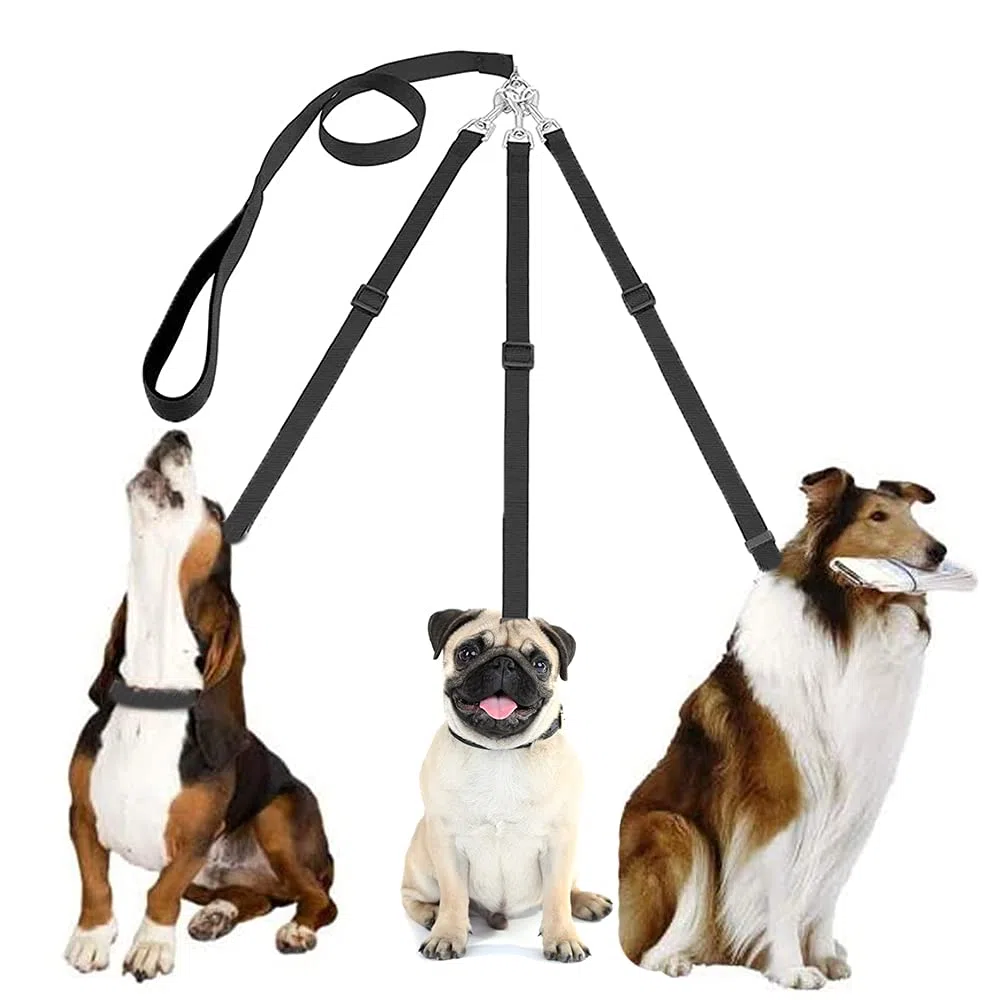 Guinzaglio per Cani, 3 in 1 Cane Guinzaglio, 3 In 1 Multi Guinzaglio per Animali Domestici, Regolabile Staccabile in Nylon Guinzaglio Cani, per animali domestici multipli (Nero)