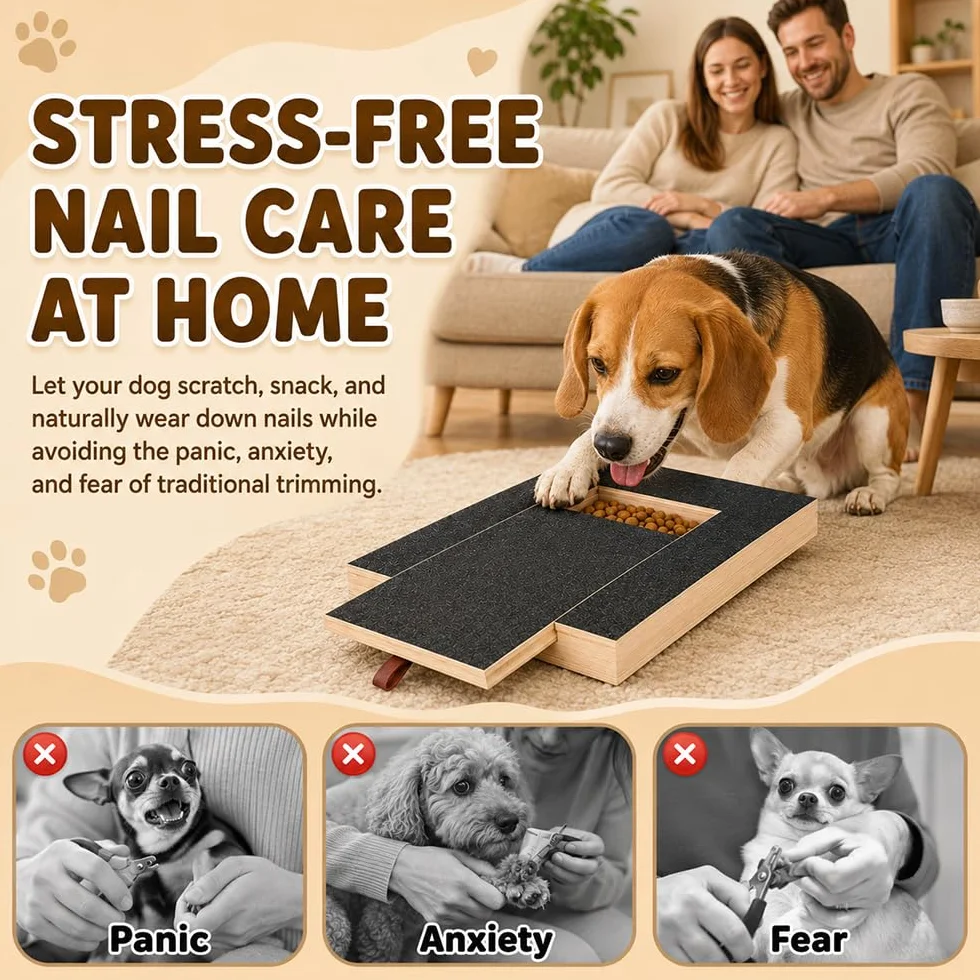 Tiragraffi per Cani con Scatola per Snack, 35x25x3 cm Tappetino AntiGraffio per Cani, Scratchboard per Unghies, Tavoletta Unghie Legno per Cani, Alternativa a Tagliaunghie e Smerigliatrici