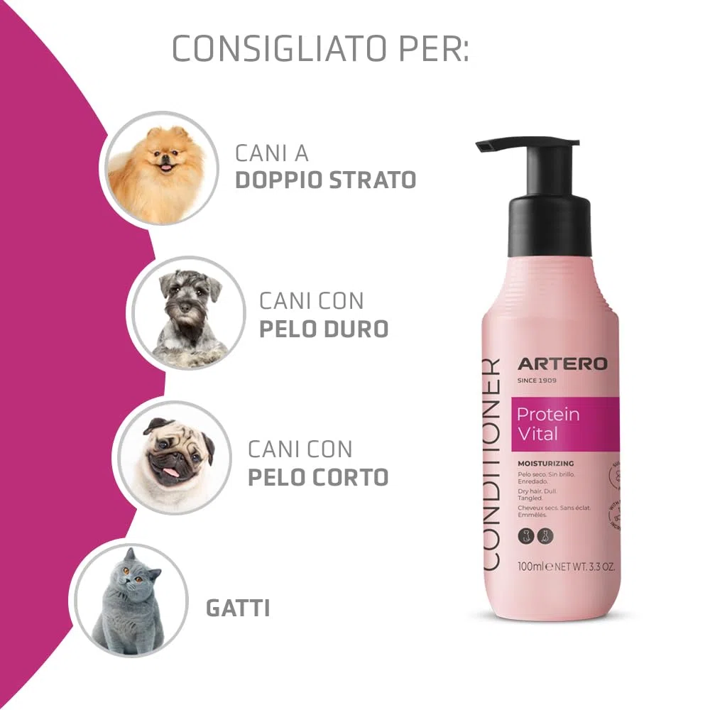 Artero Balsamo Protein Vital 100 ml - Idratante e Nutriente per Cani - Rigenera, Districa e Protegge il Pelo - Ideale per Morbidezza e Lucentezza - Previene Nodi e Grovigli - Per Pelo Secco o Umido