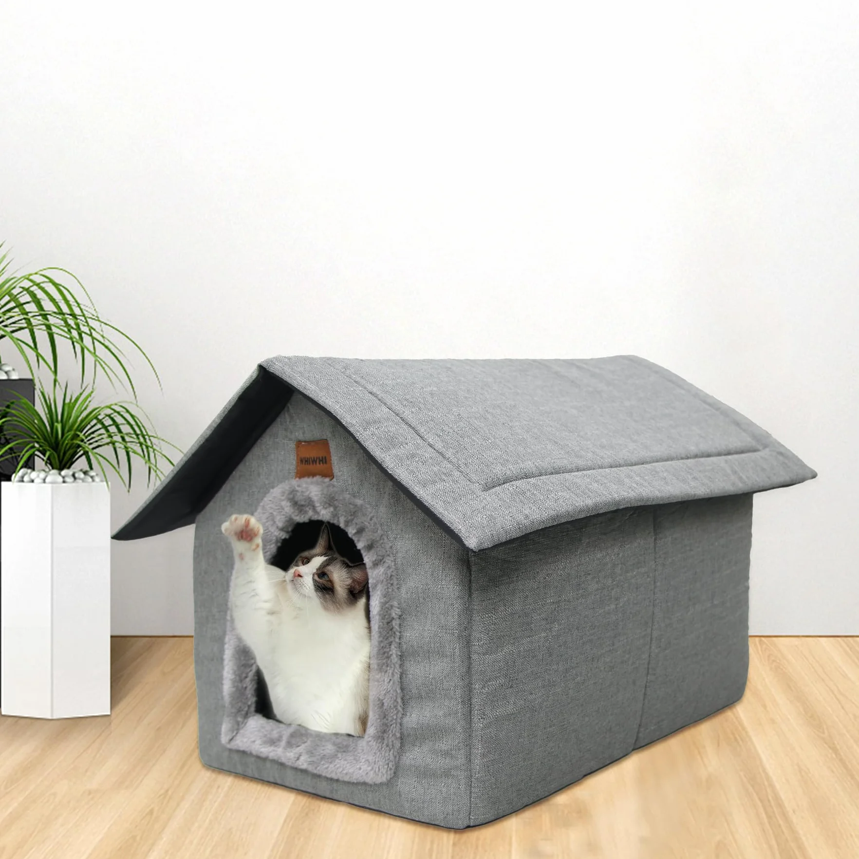 Casetta per Gatti Cuccia Per Animali Domestici con Cuscino in Peluche Pieghevole Cuccia Gatto Tenda per Gatti Caldo e Confortevole 35x30x35cm