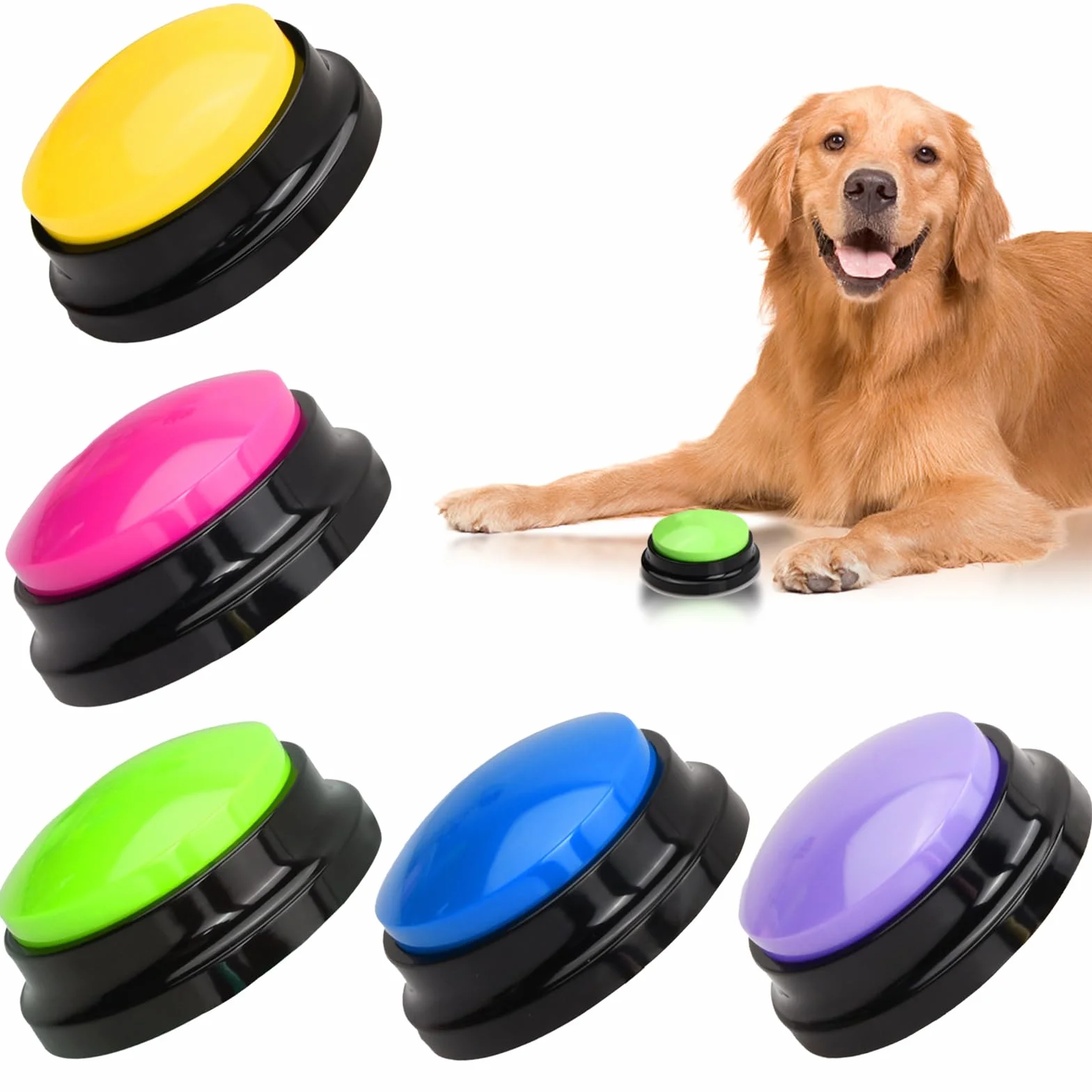5 Pcs Pulsanti per Cani Parlare, Registrabili Cane Pulsante di Registrazione Vocale, Cani Parlanti Bottone Cicalino Pulsante di Comunicazione per Animali Domestici Comunicazione e Addestramento