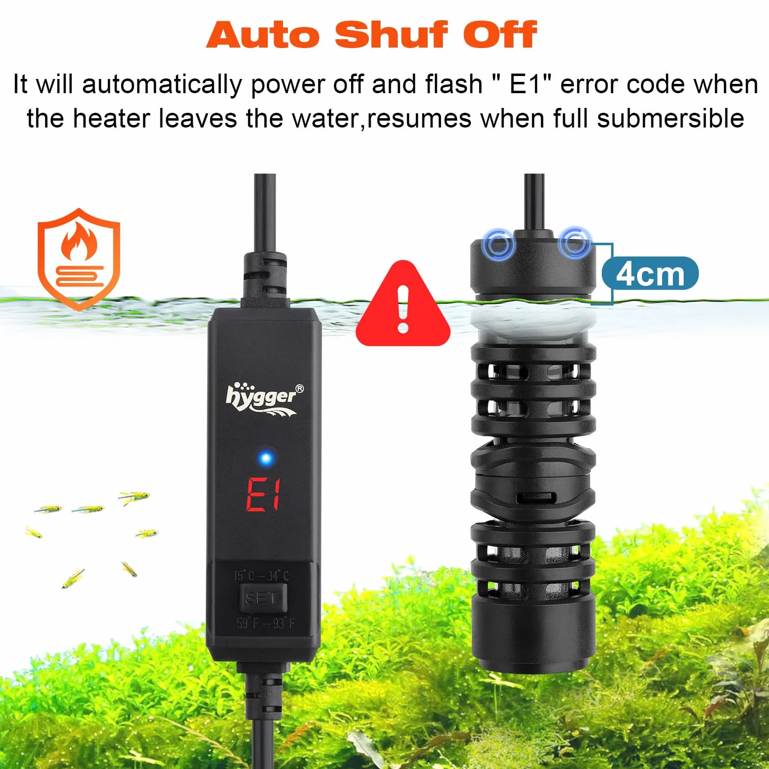 hygger Sommergibile Riscaldatore per Acquario, 25W Mini Fish Tank Heater Aquarium Betta Heater con Digitale Display Controllo for 3-19L Freshwater Aquariums