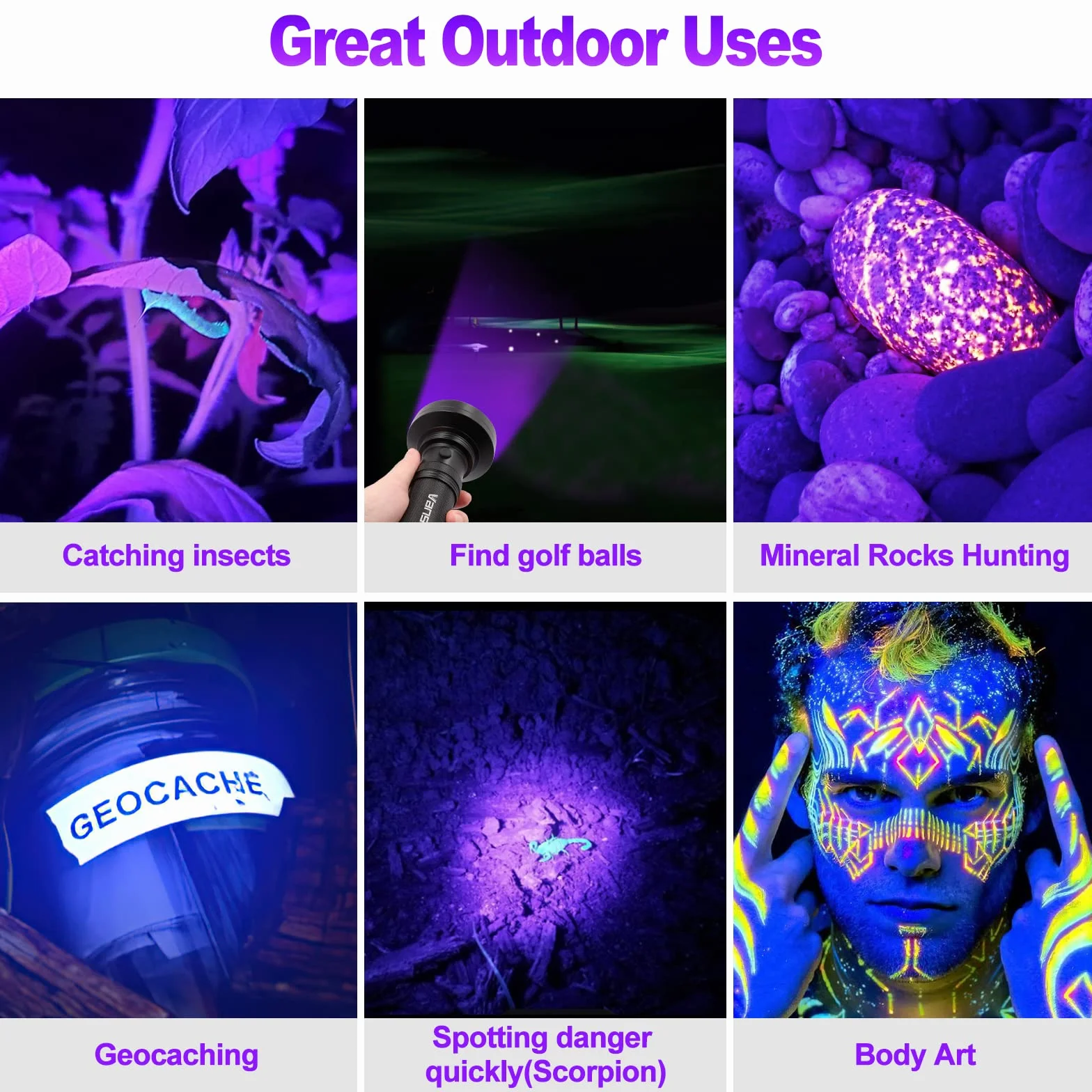 Torcia a raggi ultravioletti con luce UV, 100 LED, 395 nm, rilevatore di macchie di urina per gatti secchi/cani che curano la resina UV, pulizia della torcia OCD, ricerca di palline da golf/scorpioni