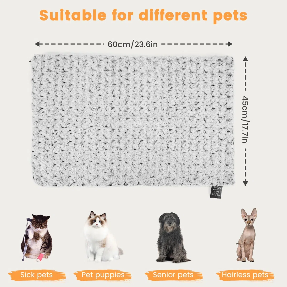 HAPPY HACHI Cuccia per gatti autoriscaldante, 60 x 45 cm, coperta riscaldata senza elettricità, morbida e calda per animali domestici, lavabile, autoriscaldante, tappetino per cani per interni, gatti,