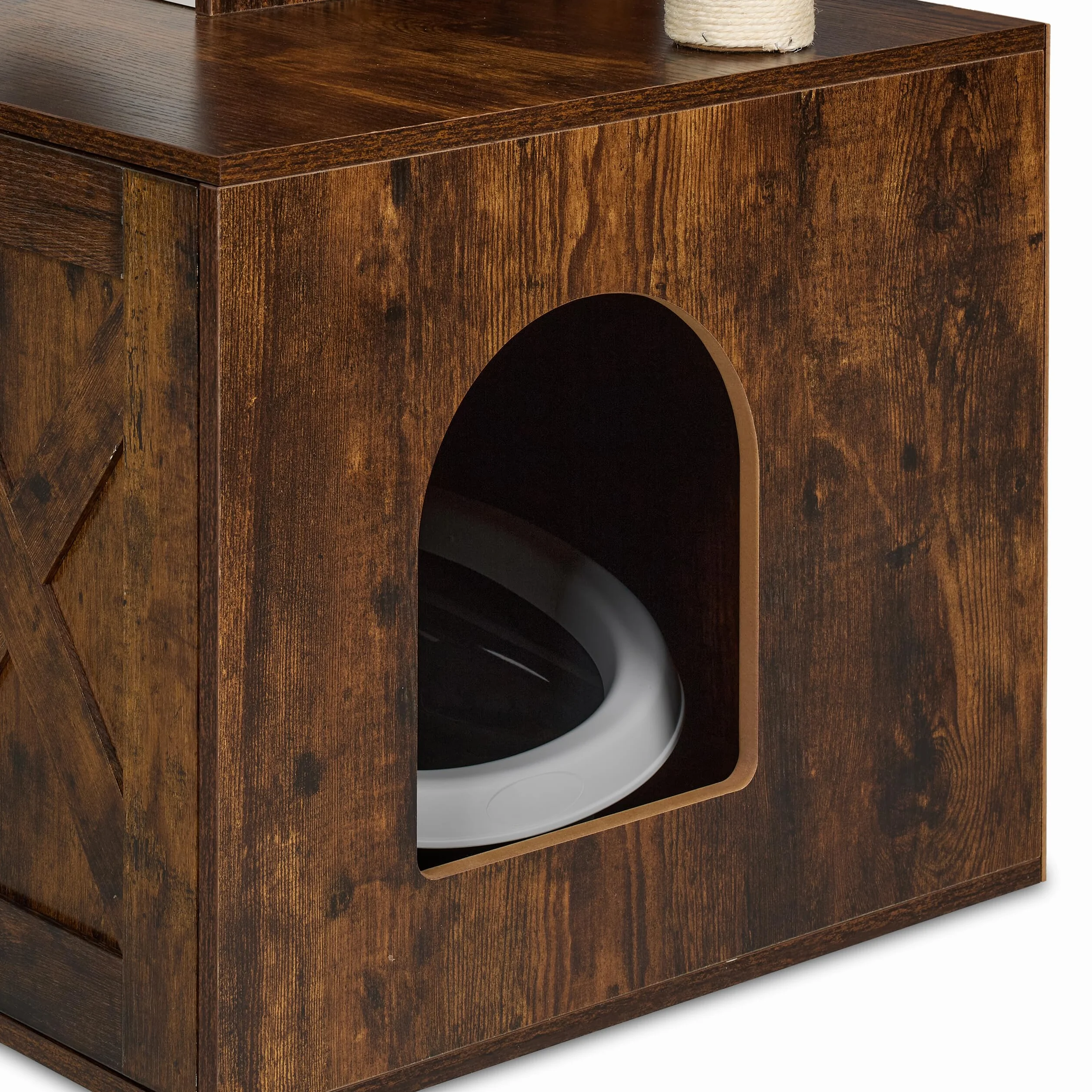 Relaxdays Albero Tiragraffi Gatti, Torre Alta 128 cm, con Cuccia, Armadietto Lettiera, Graffiatoi, Palle, Marrone Bianco
