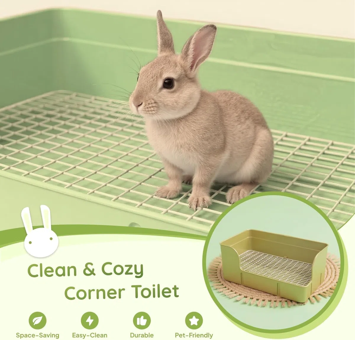 LOVIVER Lettiera per Conigli 40 X 22,5 X 17 Cm, Toilette per Animali Domestici con Un Vassoio Rimovibile, Vassoio per Lettiera Ad Angolo per Coni, Topi, Ratti, Cincillà, Porcellini D'india, Verde