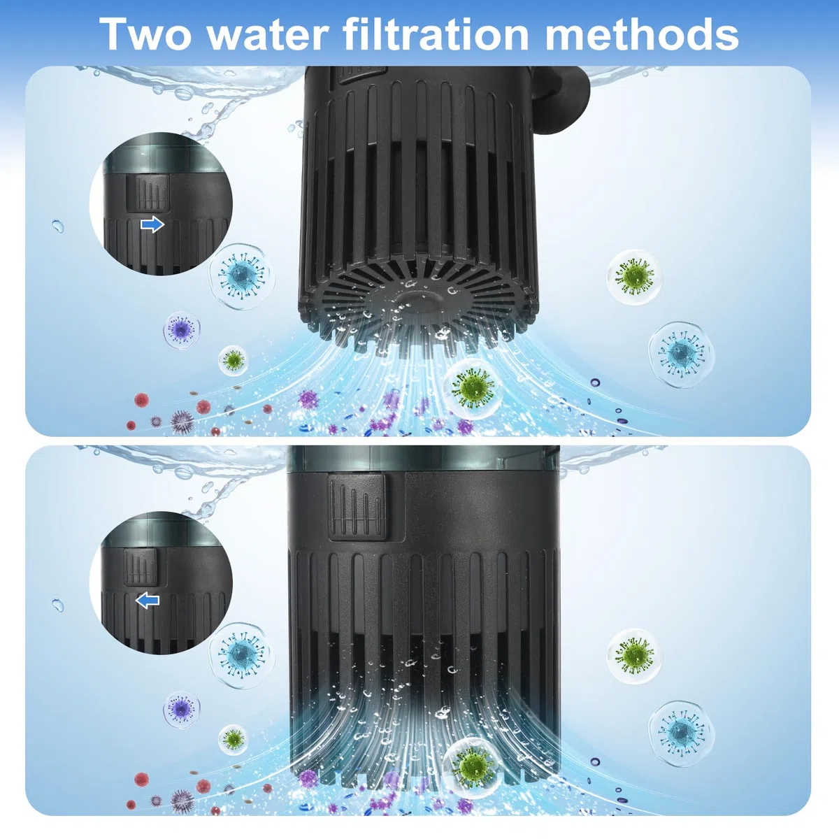 Filtro interno per acquario da 6 W con filtraggio del flusso di 500 l/h, ossigenazione, circolazione per acqua pulita, flusso d'aria regolabile, basso rumore e silenzioso