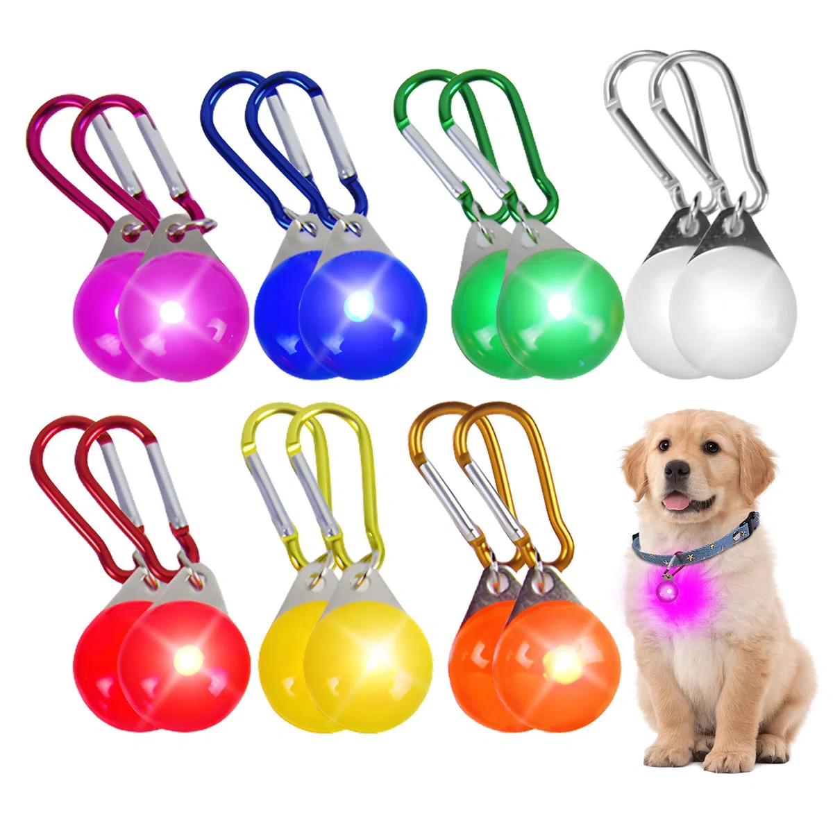 HOSPAOP LED Leuchtanhänger per cani, 14 pezzi Luce di sicurezza per cani con 3 modalità di illuminazione, luce lampeggiante per collare per cani, zaini per bambini, gatti, jogger