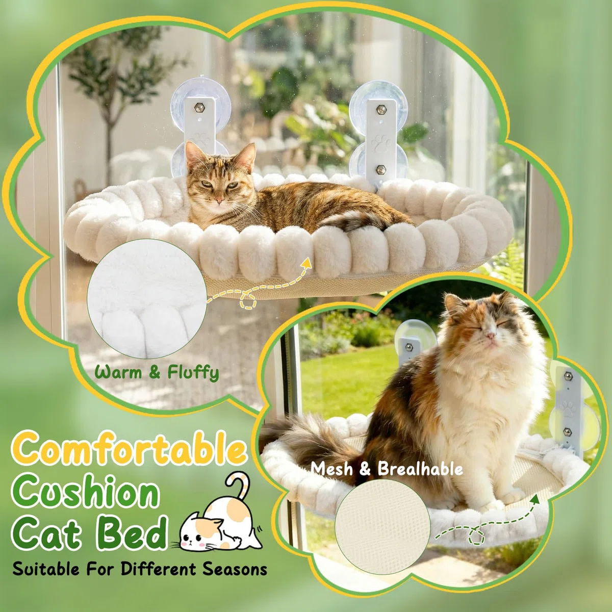 50 x 36cm Amaca per Gatti,Amaca per Gatti da Finestra,Cuccia Gatto Finestra Pieghevole,Trespolo Sdraio per Gattini,Fino a 18 kg,con Cuscino Ultra Morbido Lavabile,Per Gatto da Interno