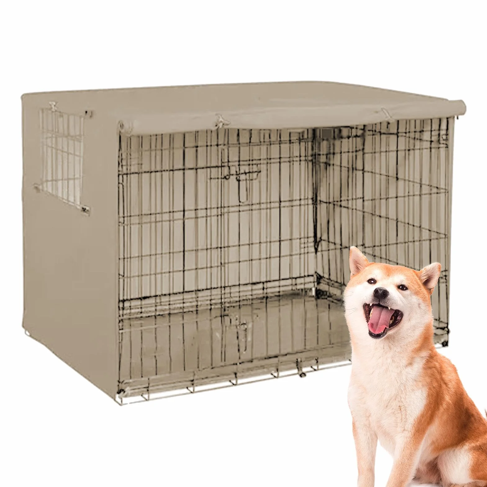 Copertura per gabbia per cani, in tessuto Oxford, 15 x 18 x 8 cm, antivento, impermeabile, copertura per gabbia per cani e gatti, copertura portatile per gabbie per cani (beige, nero)