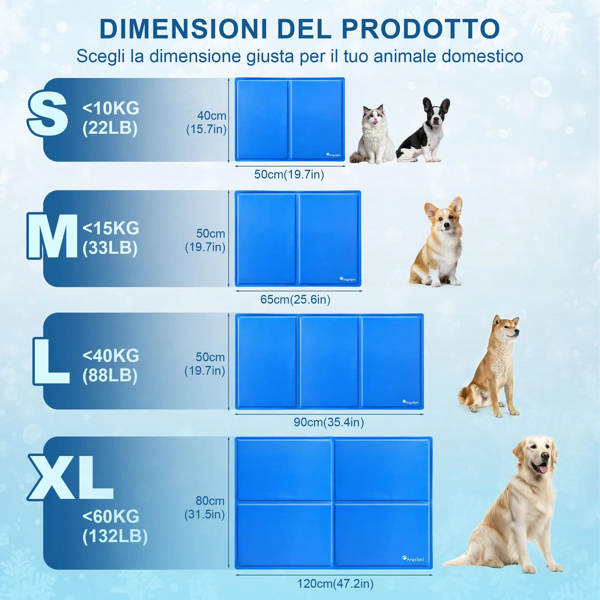 Angelpet Tappetino Refrigerante per Cani e Gatti, S 50x40cm - Gel Auto-Rinfrescante Atossico, Tappeto Rinfrescante Impermeabile e Duraturo, Ideale per Cani e Gatti nella Calda Estate(Blu)