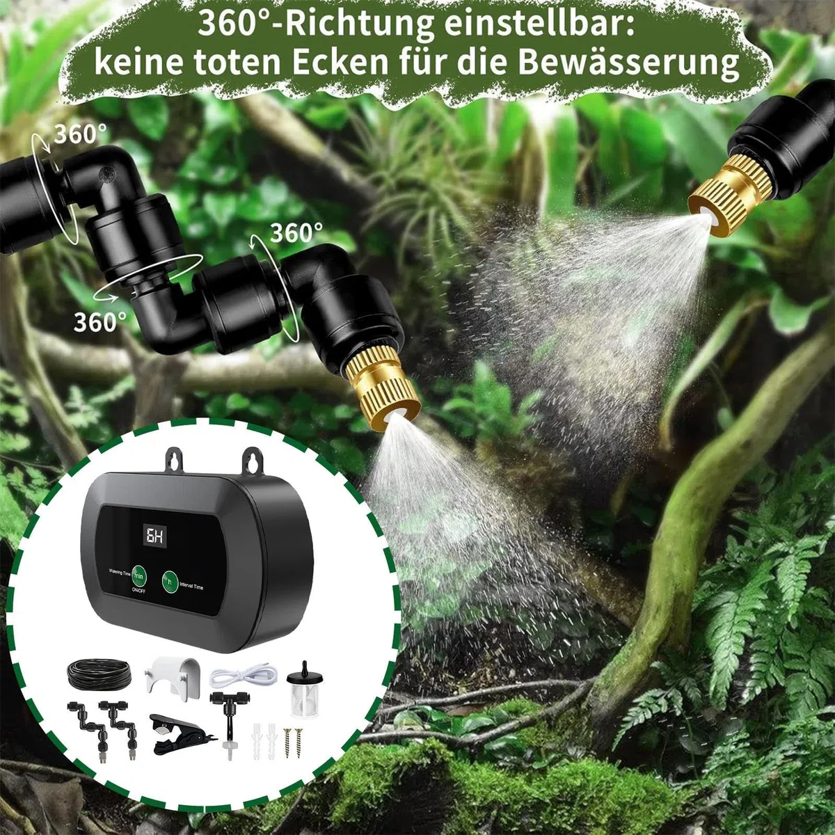 Umidificatore per terrario, nebulizzatore automatico per rettili, con ugelli spray regolabili con timer, di silenziosa per vivario, lucertola, serpente, anfibi, uso serbatoio, 11,4 x 5