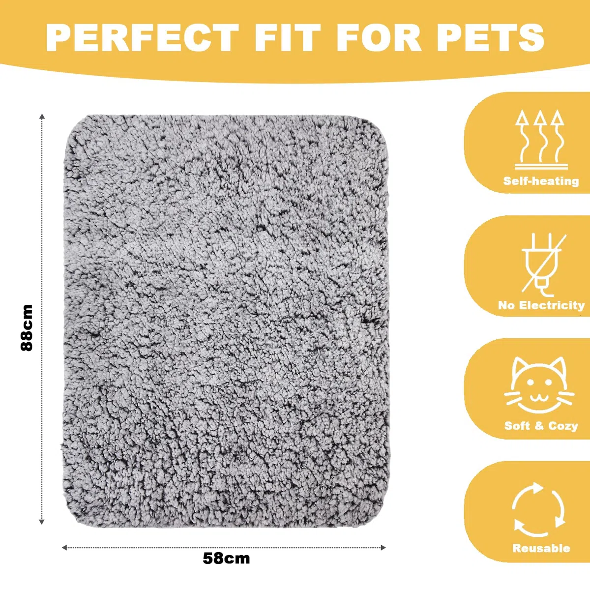 Tappetino Riscaldante per Gatti, Cuscino per Gatti Auto-Riscaldante Senza Elettricità, 88x58cm Cuccia per Gatto Morbido con Base Antiscivolo, Coperta Termica per Cani di Piccola Tagli