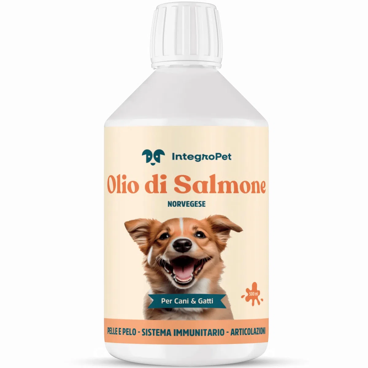 Olio di Salmone per Cani e Gatti 500 ml - Integratore Naturale Omega 3 e 6 per Pelo, Articolazioni e Sistema Immunitario