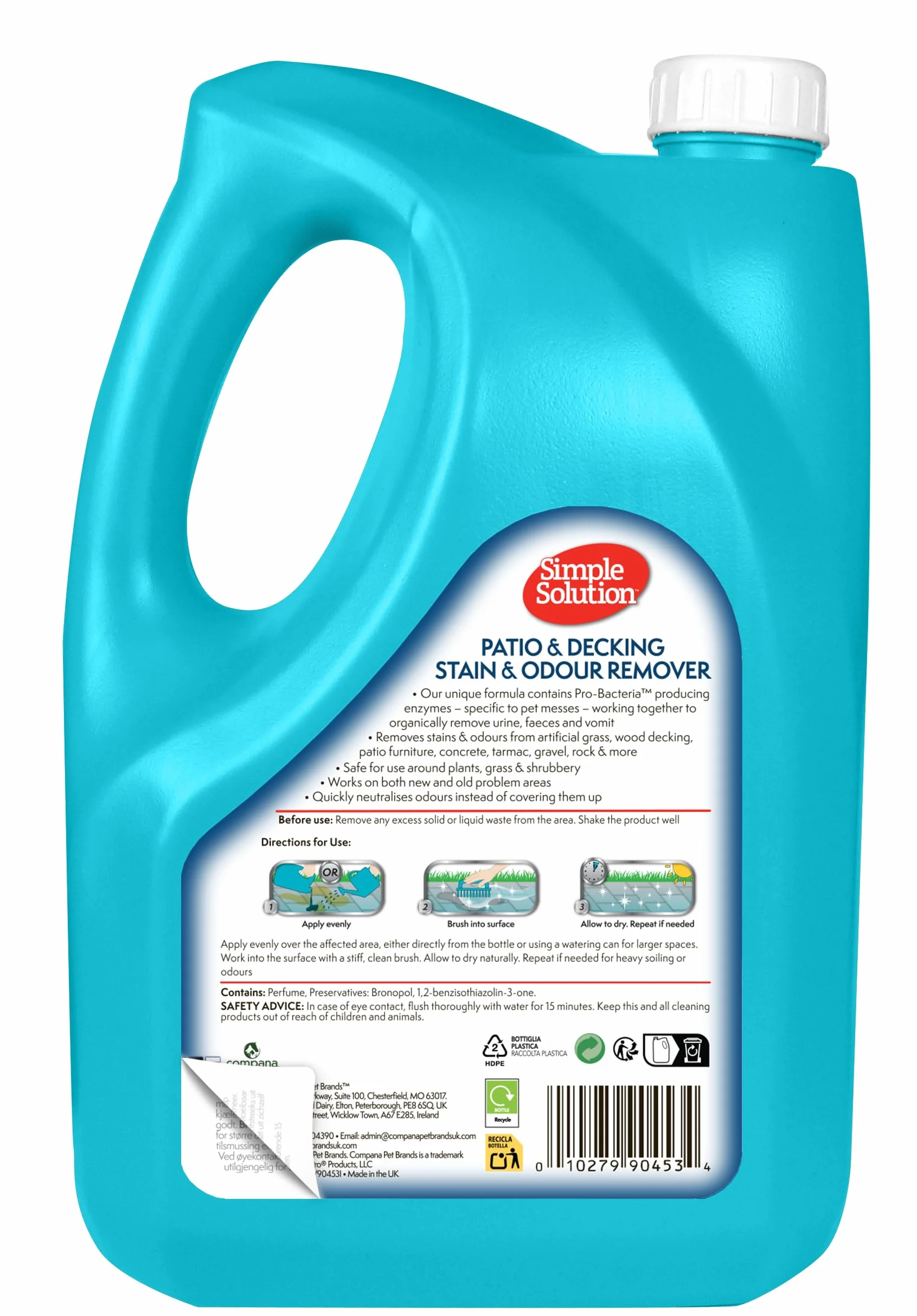 Simple Solution Elimina Macchie ed Odori per Patio e Pavimenti in Legno per Esterni - 4Ltr
