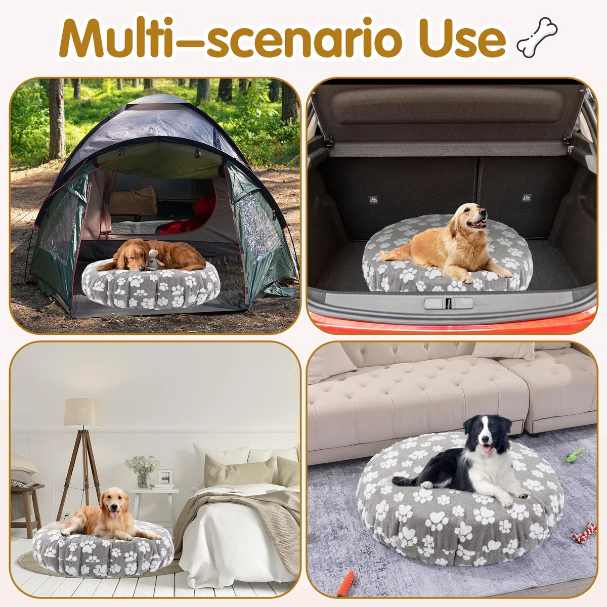 BALAPET Coperta lavabile di ricambio rotonda impermeabile per cani con bella stampa di zampe di cane e design utilizzabile su entrambi i lati, solo copertura (grigio, 91,4 x 91,4 x 19,8 cm)