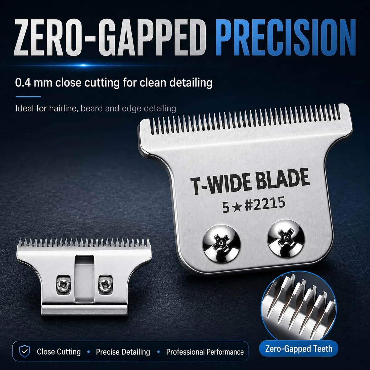 Lame T-Wide di Ricambio Compatibili con le Tondeuse Wahl 5-Star Detailer – 0,4 mm, Zero-Gap (Argento – Confezione da 2)