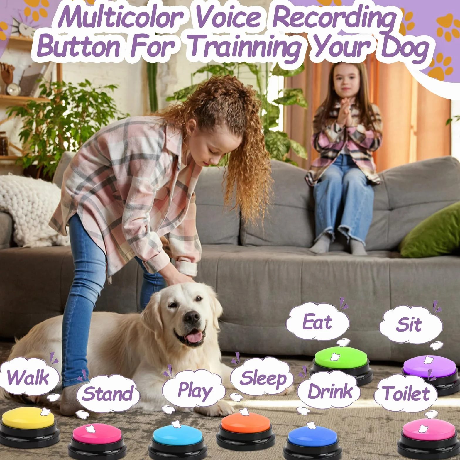 5 Pcs Pulsanti per Cani Parlare, Registrabili Cane Pulsante di Registrazione Vocale, Cani Parlanti Bottone Cicalino Pulsante di Comunicazione per Animali Domestici Comunicazione e Addestramento