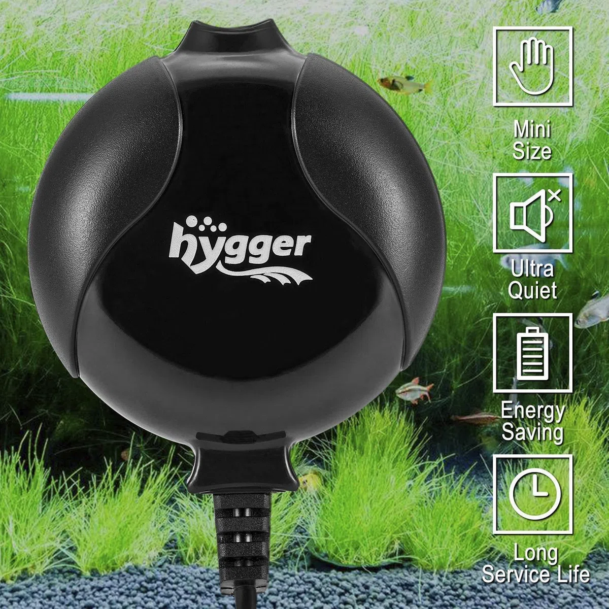 Hygger 1.5W Mini Pompa Aria per 1L-50L Acquario, Silenziosa Pompa Ossigeno Acquario with Accessori (Nero)