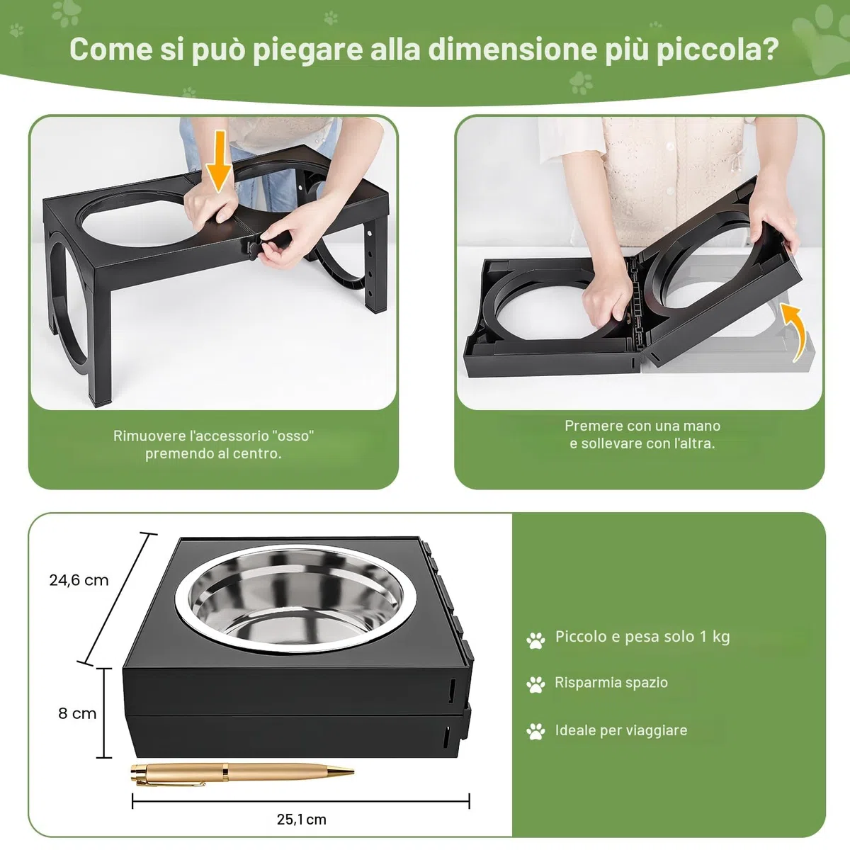 X XBEN Ciotole Rialzate per Cani Piccoli, Medi e Grandi, Ciotole per Cani con 5 Altezze Regolabile e con 2 Ciotole in Acciaio Inox da 1200 ML, Pieghevole e Antiscivolo