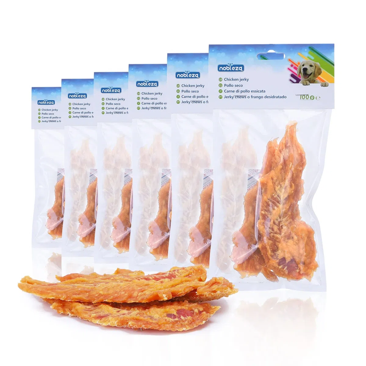 Nobleza - Dolci per cani, petto di pollo di alta qualità, carne secca naturale senza additivi, dolcetti per l'educazione dei cuccioli, confezione da 6, 600 g