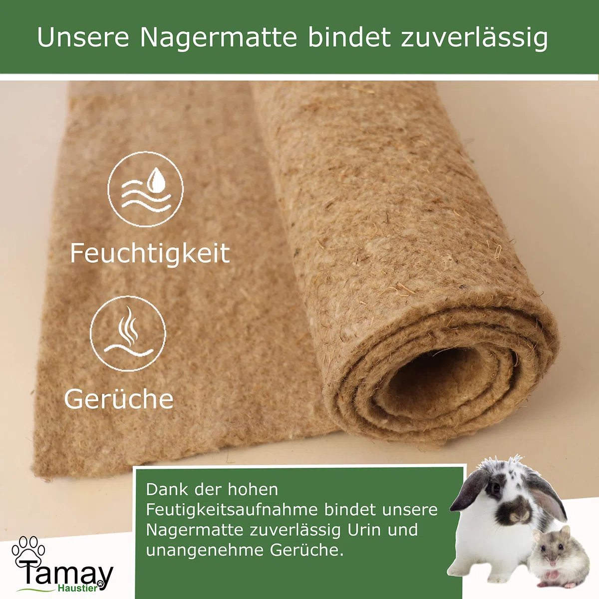 Tamay, tappetini per roditori in 100% canapa, 100 x 50 cm, tappeto premium per roditori come gabbia senza polvere, per conigli, porcellini d'india, piccoli animali – Tappetino di canapa naturale per
