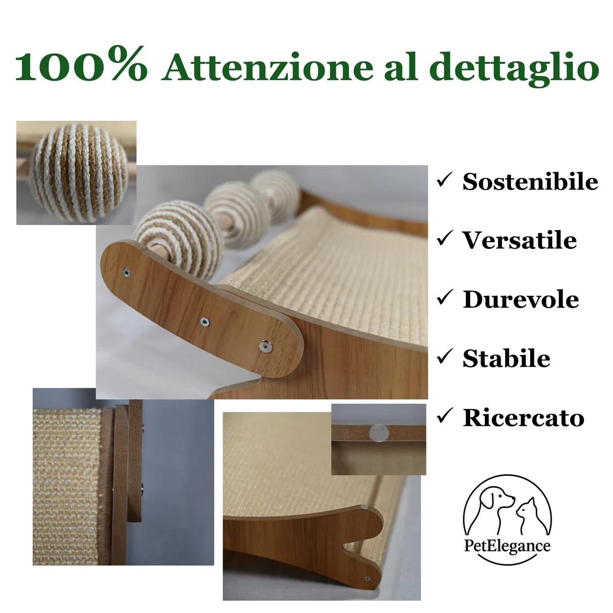 PetElegance -Tiragraffi per Gatti XXL - 3 in 1 con Palline Gioco - MDF e Sisal Naturale – Tiragraffi per Gatti Adulti Grandi, Centro Gioco e Relax - Design Elegante