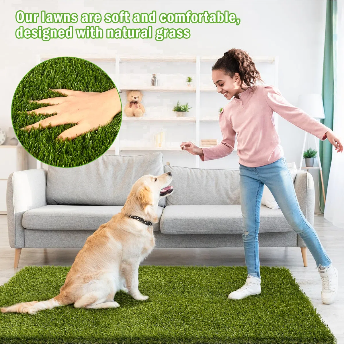 CooRug Tappetino per pipì per cani, 130 x 80 cm, riutilizzabile, tappeto erboso artificiale per cani, lavabile, tappetino di ricambio per uso esterno e interno, con fori di drenaggio
