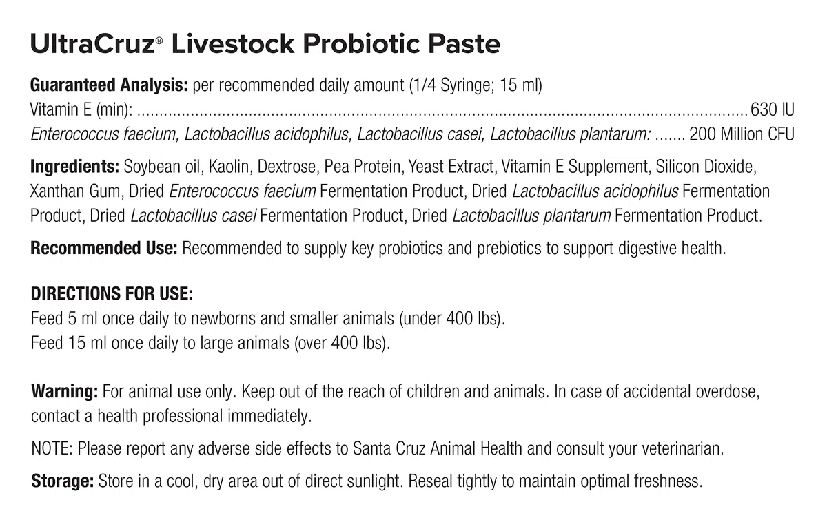 UltraCruz Livestock Probiotic Supplement, 60 ml Paste