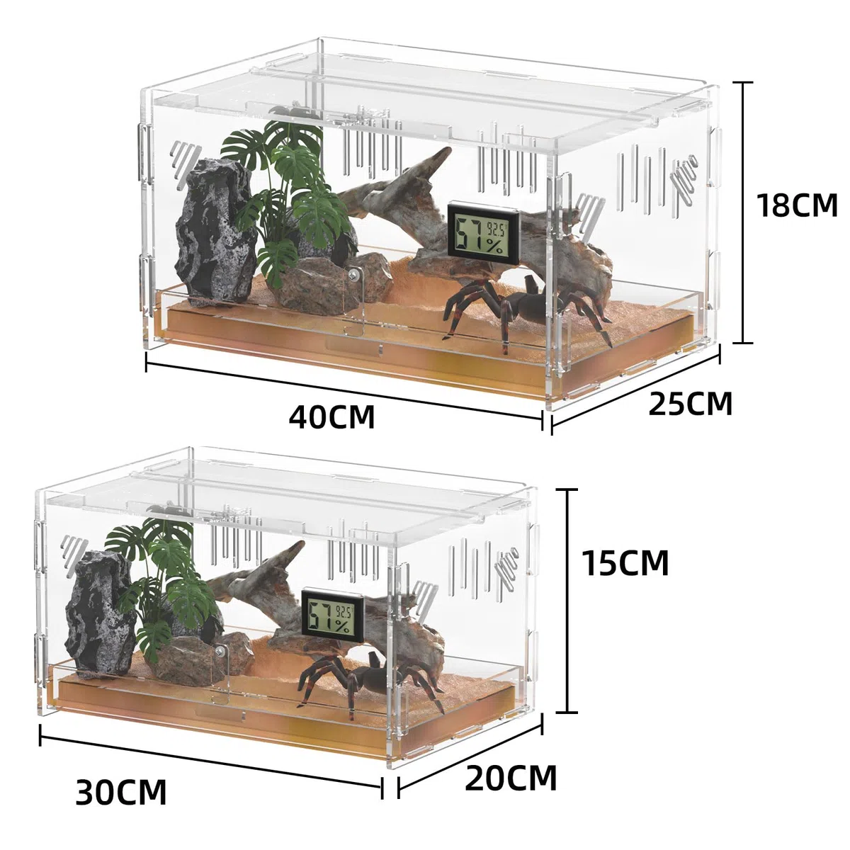 Terrari rettili, con igrometro di temperatura, 30x20x15cm acrilico rettile Allevamento Box Terrario gabbia serbatoio per piccoli rettili insetti Home Office (Terrestrial Small)
