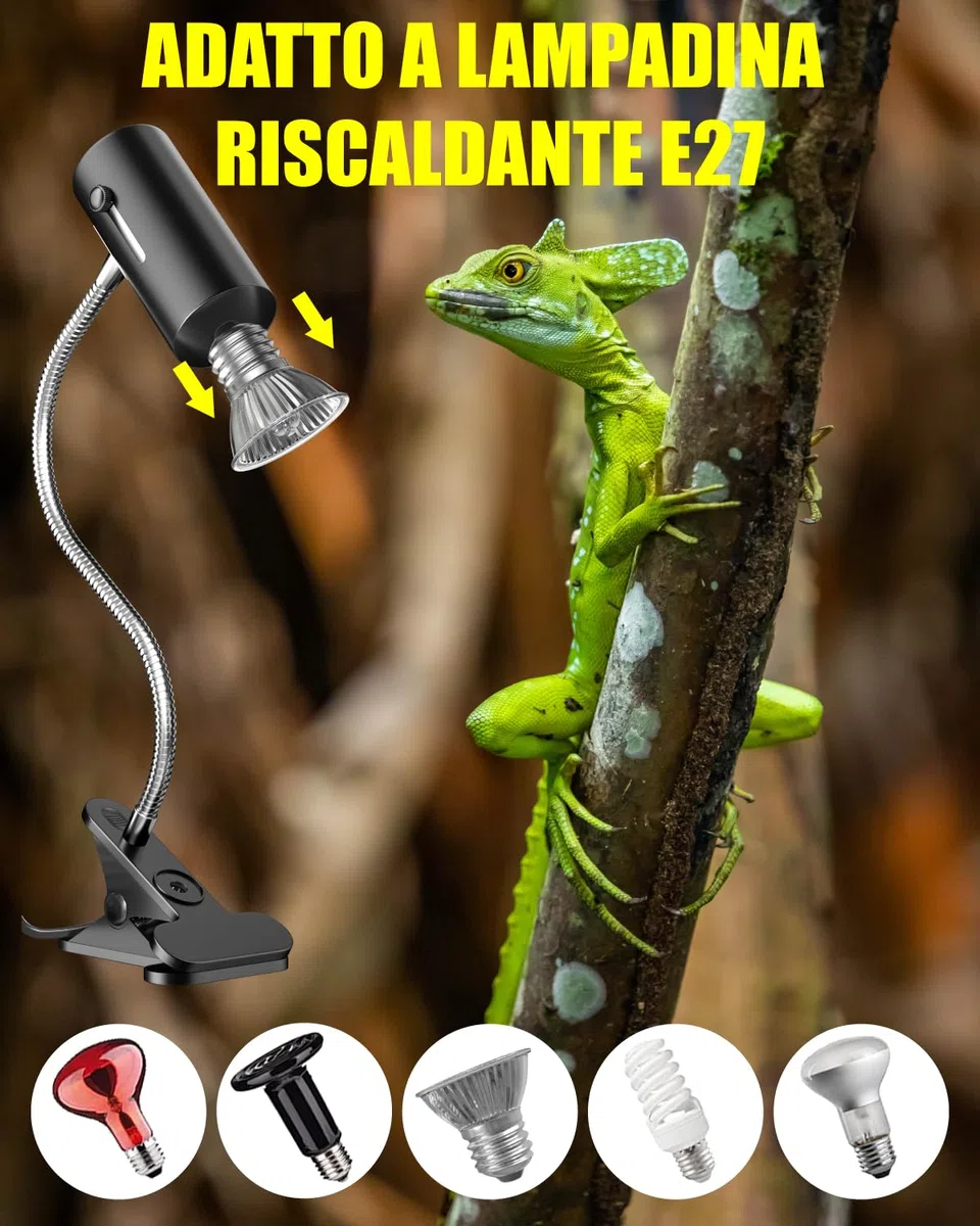 Lampada Riscaldante uvb Tartarughe con 2 Lampadine UVA/UVB da 50W Regolabili a 360° Lampada per Anfibi Adatto per Tartaruga, Ragno, Lucertola, Serpente, Anfibi, Cockatoo, Chameleon