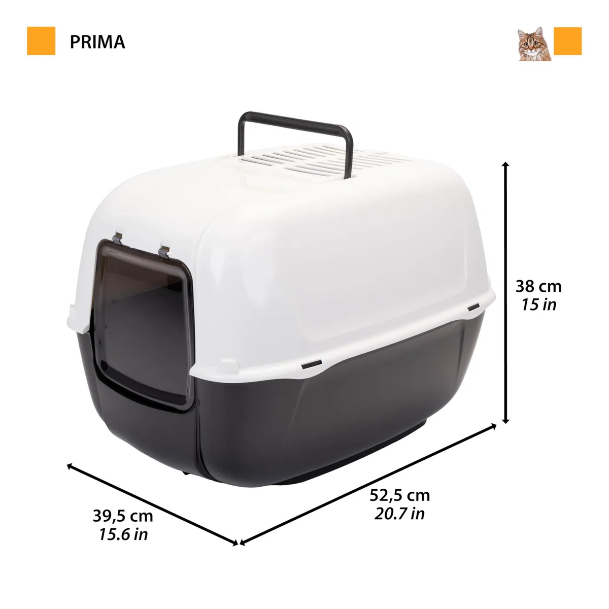 Ferplast Hooded Cat Litter Tray Box, PRIMA Cat Toilet Box with Door and 2 Activated Carbon Filters against bad odors, 39,5 x 52,5 x 38 cm., light black