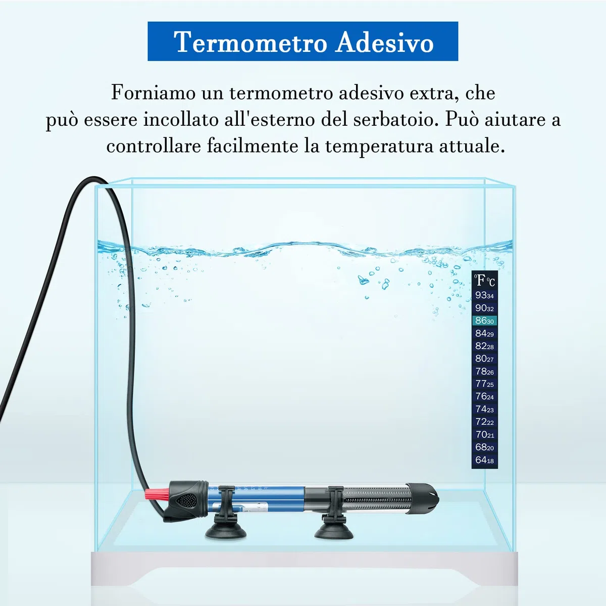 Riscaldatore per Acquario 25W 50W 100W 300W, Riscaldatore Sommergibile in Vetro per Acquari da 5L-300 Litri per Pesci e Tartarughe (50W)