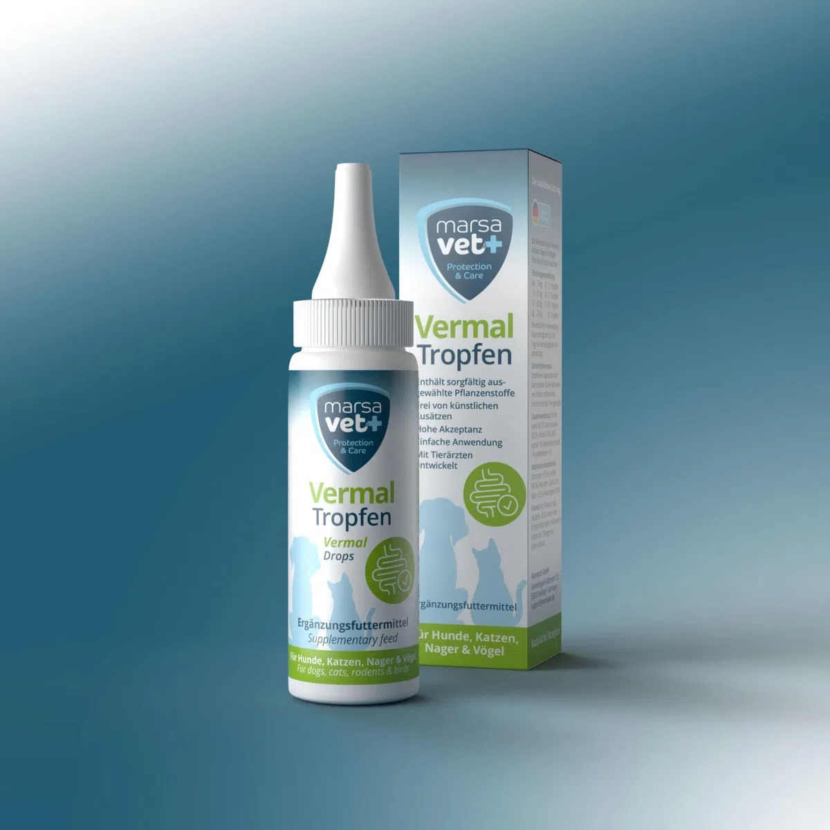 marsavet+ Vermal Gocce 50 ml – Soluzione Naturale per Ambiente Intestinale Sfavorevole ai Vermi, Aiuta Contro Giardia, Rimedio per Vermi e Parassiti Intestinali per Cani, Gatti e Roditori