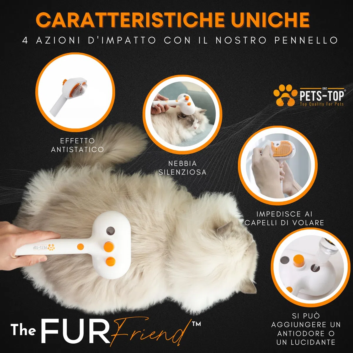 One PETS-TOP Spazzola A Vapore per Gatti – Spazzola Per Gatti Cani – Pelo Lungo e Corto – Lisciatura Autopulente – Vapore per Rimuovere Peli Aggrovigliat – Cat Steamy Brush