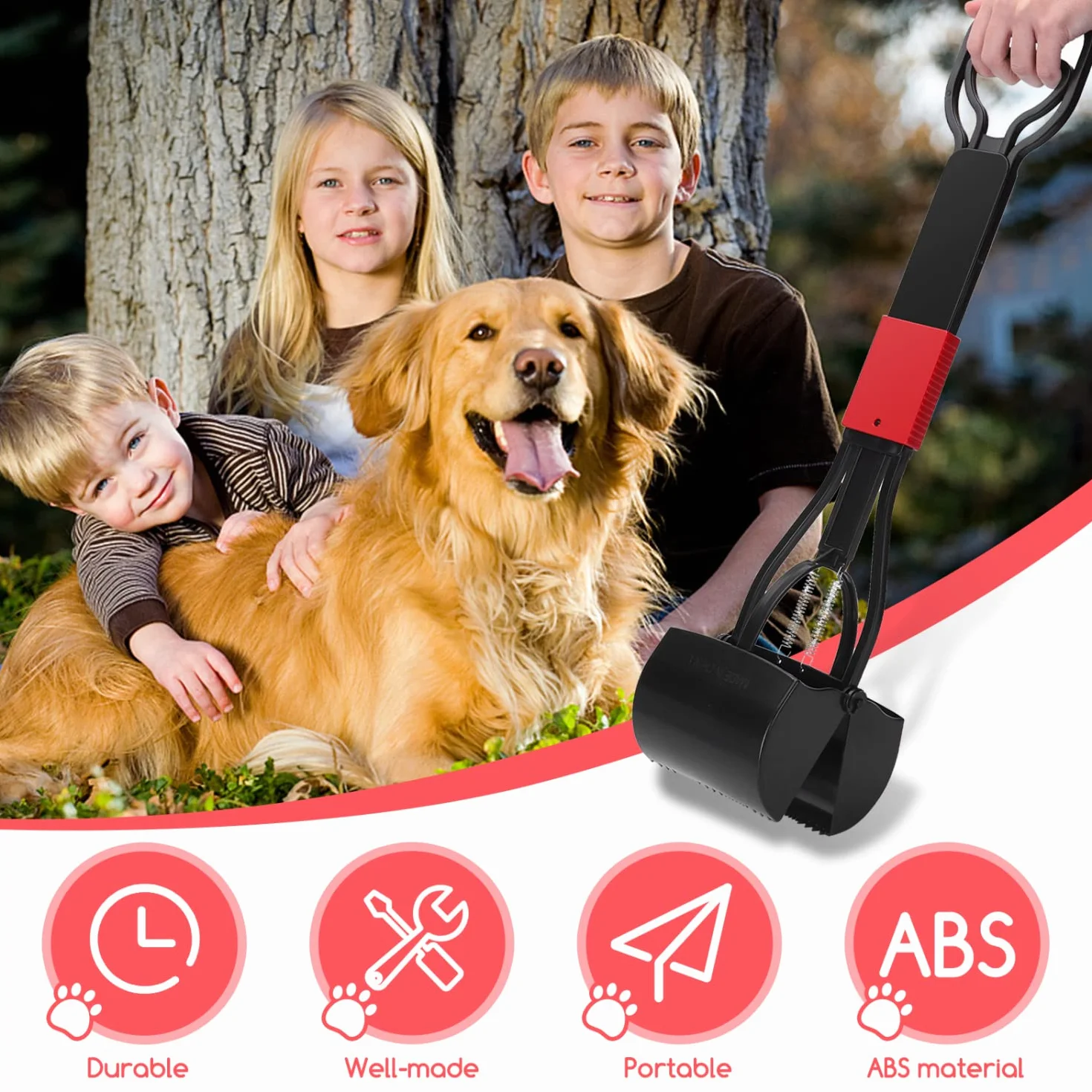 Nobleza 66cm Paletta Racogli Escrementi per Cani, Manico Lungo Piegarsi Portatile e Pratico Pooper Scooper