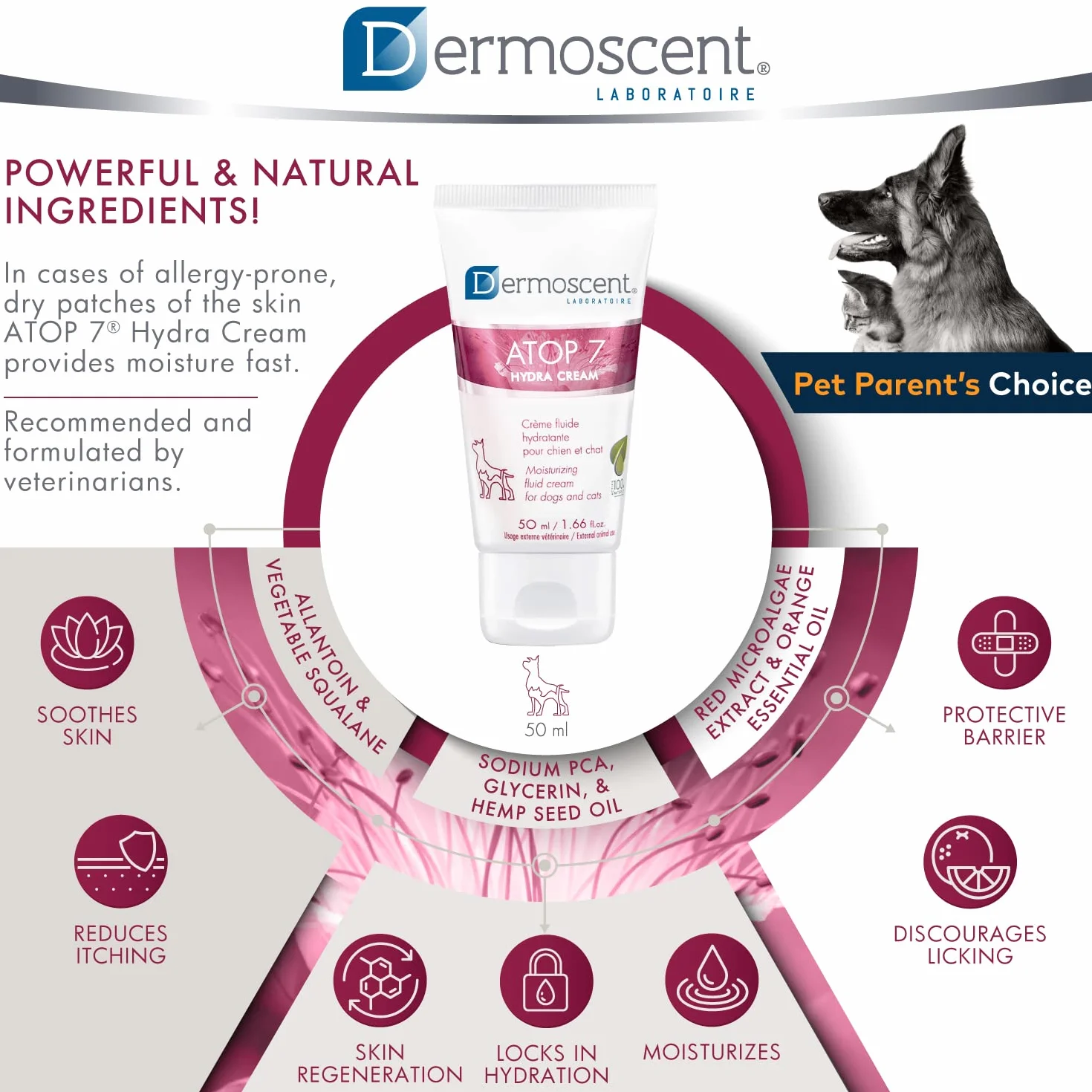 Dermoscent ATOP 7 Hydra Cream per cani e gatti per alleviare il prurito della pelle secca e soggetta ad allergie - Formulato dal dermatologo veterinario - 50 ml / 1,66 fl. oncia.