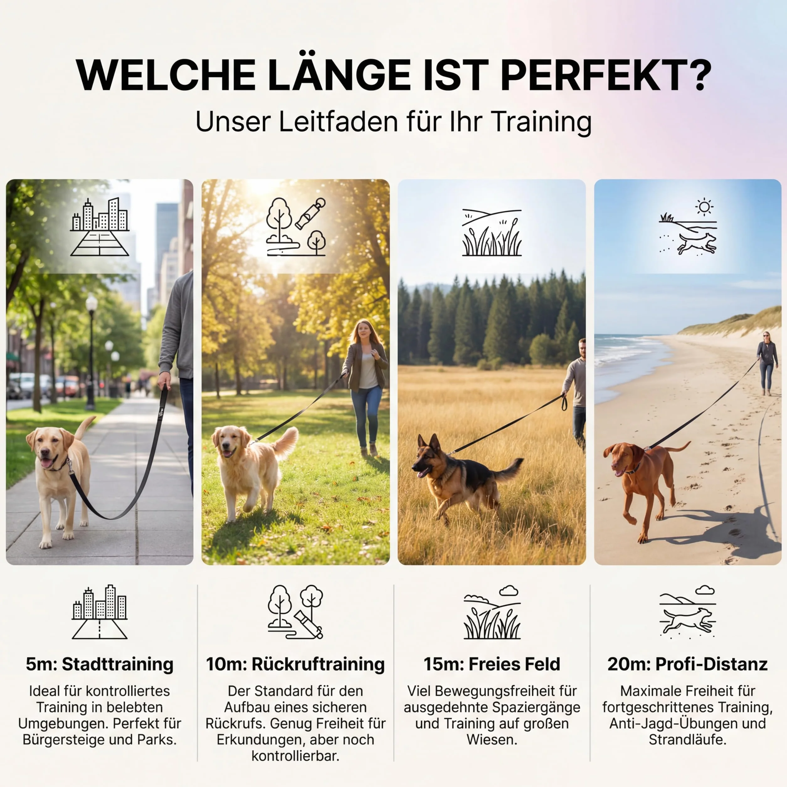 Linea di resistenza impegnativa 10m / 20m per cani con moschettone di sicurezza, guinzaglio per cani con passante inclusa borsa gratuita